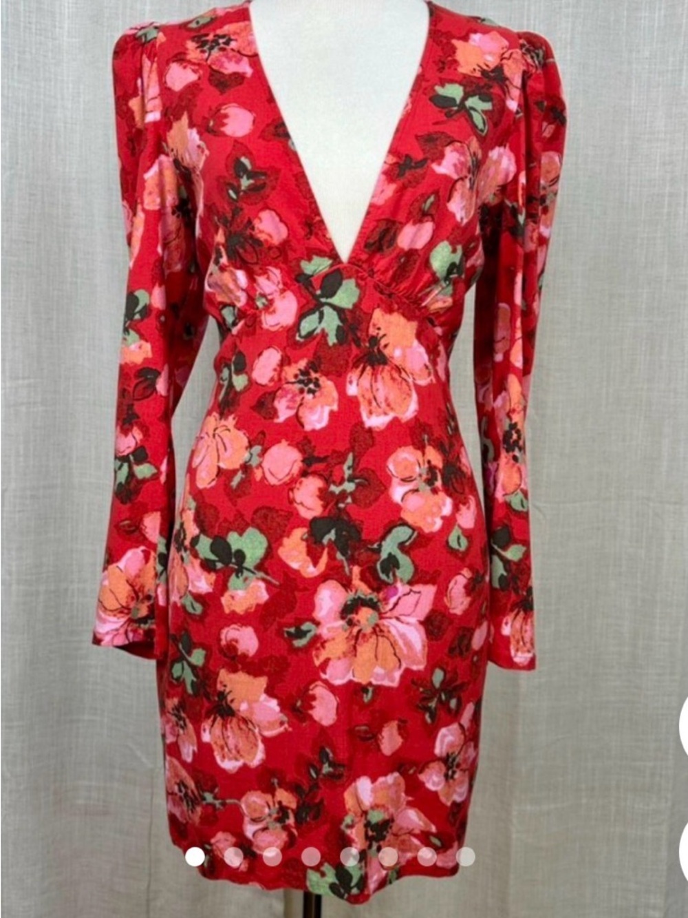 H&M Red Floral Deep V Mini Dress